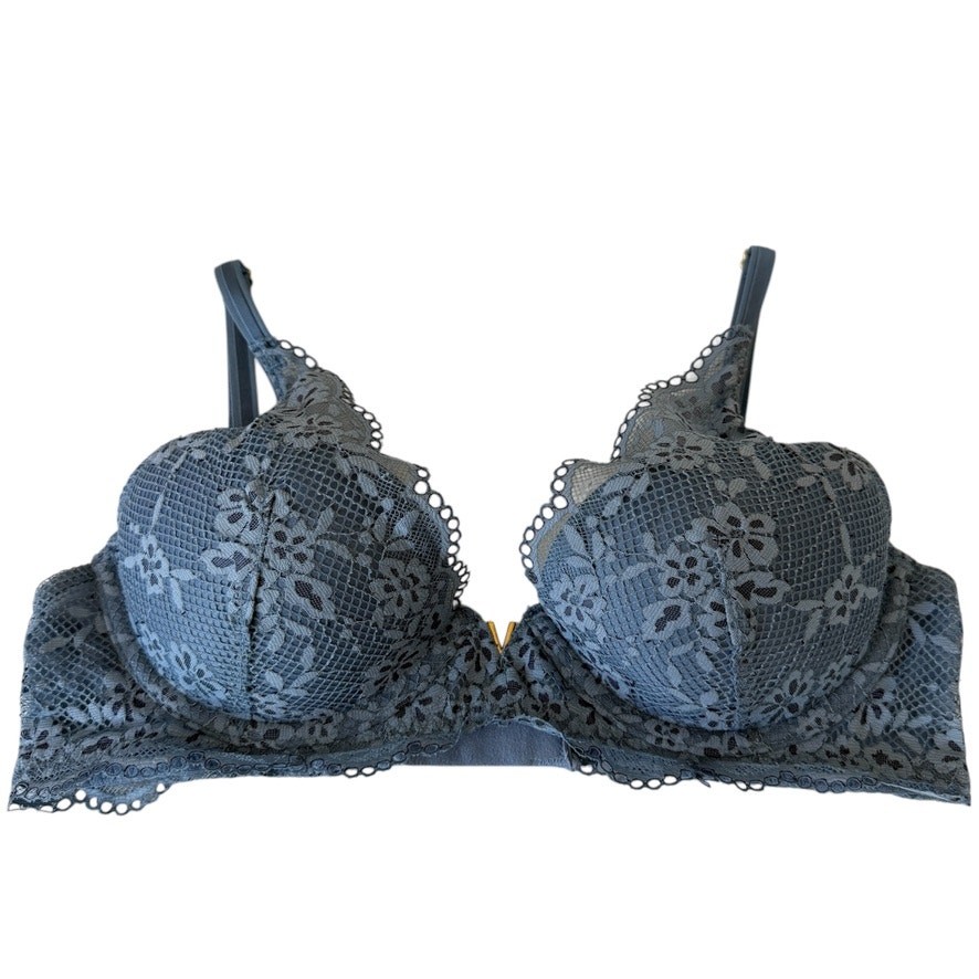 Victoria's Secret Plunge Light Denim Blue Padded Underwire Lace Bra Size 34C