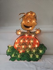 Vintage Peanuts Linus Great Pumpkin Blinking Lighted Window Halloween Decoration