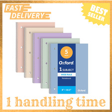 Spiral Notebooks 5 Pack, Wide Ruled 70 Sheets, Pastel Covers, 3-Hole Punched