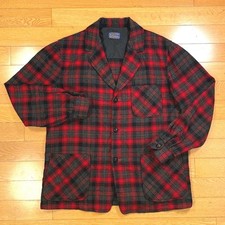 Vintage 70s Pendleton Large Plaid Wool Blazer Jacket Red Black Button Front