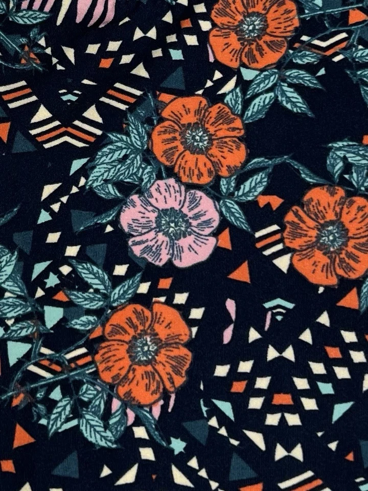 LuLaRoe Leggings TC Tall Curvy BLUE Retro Floral GEOMETRIC Chevron Yoga Waist - Image 2 of 4