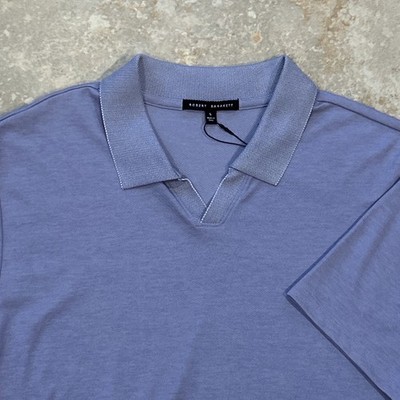 Robert Barakett Casey Polo Men L Heirloom Lilac Short Sleeve Johnny Collar Shirt