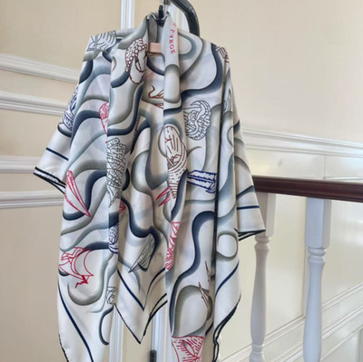 70% Cashmere 30% Silk Shawl Square Bandanna line Print 140X140cm Scarf Wrap new