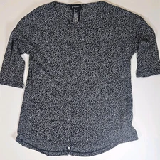 Grayson Blouse Womens Size Medium Blue Floral Pattern Half Sleeve Sheer Stretchy