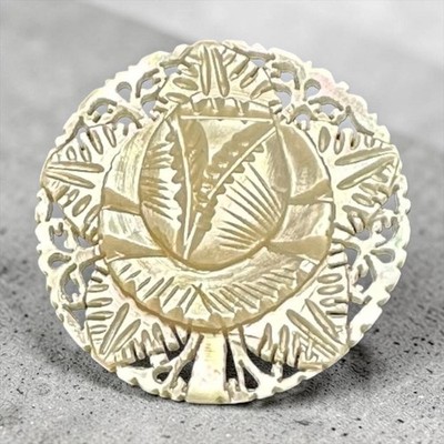 Carved Rose Mother of Pearl Shell Brooch White Excellent Delicate Filigree