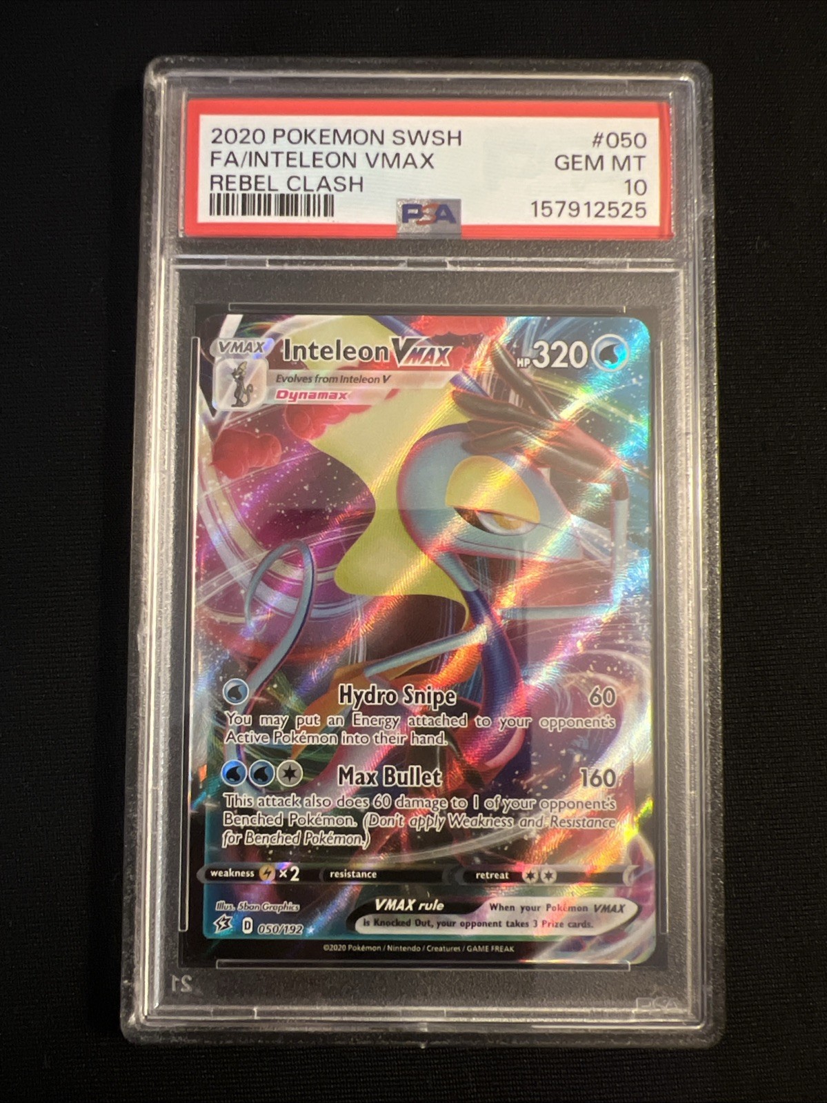 2020 Pokemon SWSH FA/Inteleon VMAX Rebel Clash #50 PSA 10 Gem MT