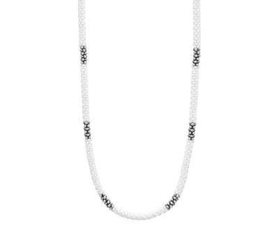  LAGOS White Caviar Sterling Silver Station White Ceramic Beaded Necklace 3mm