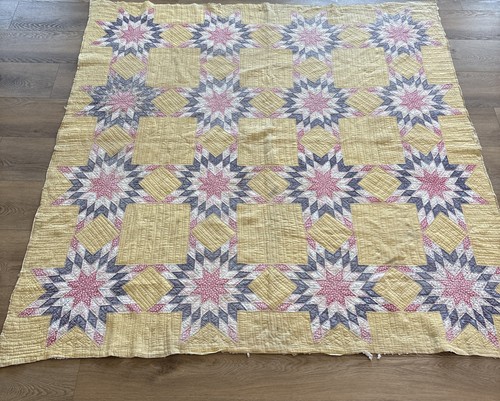 Vintage Touching Stars Antique Quilt ~Excellent Hand Quilting! 1910- 1930’s - Picture 2 of 16