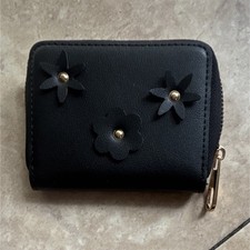 Women s Black Solid Floral Zip-Around Wallet ...