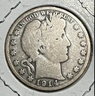 1914 US Barber SILVER Half Dollar "Philadelphia" Mint! KEY DATE! Only 124K! Good