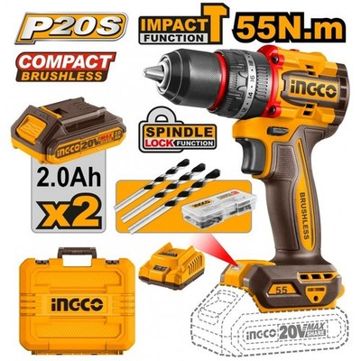 Schlagbohrschrauber BRUSHLESS 66 N.m INGCO 2 Schlag. 2Ah + Vligetta