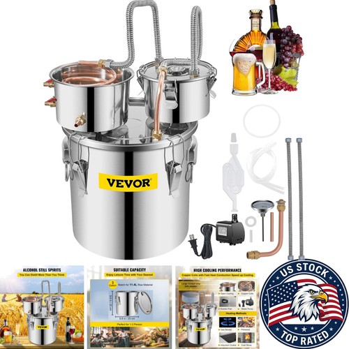 3 Gallon Stainless Steel Alcohol Distiller with Copper Tube & Thermometer