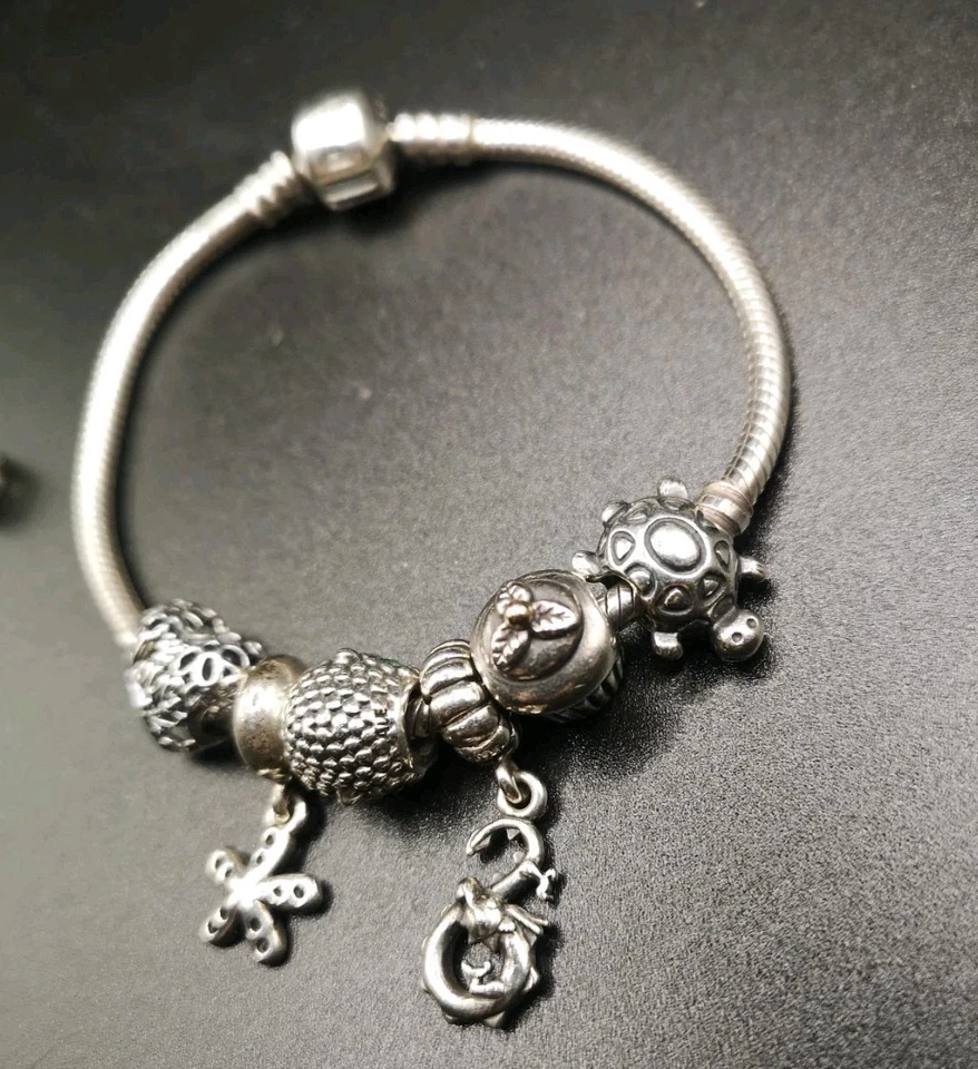 Pandora Charm Bracelet & 7 Charms Sterling Silver 7.5" - Image 3 of 4