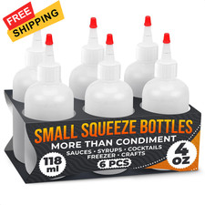 6-Pack 4oz Small Squeeze Bottles for Liquids   Clear 4oz, 4 Oz White