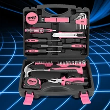 Pink Portable Household Toolbox 46-Piece General Home Repair Hand Tool Package