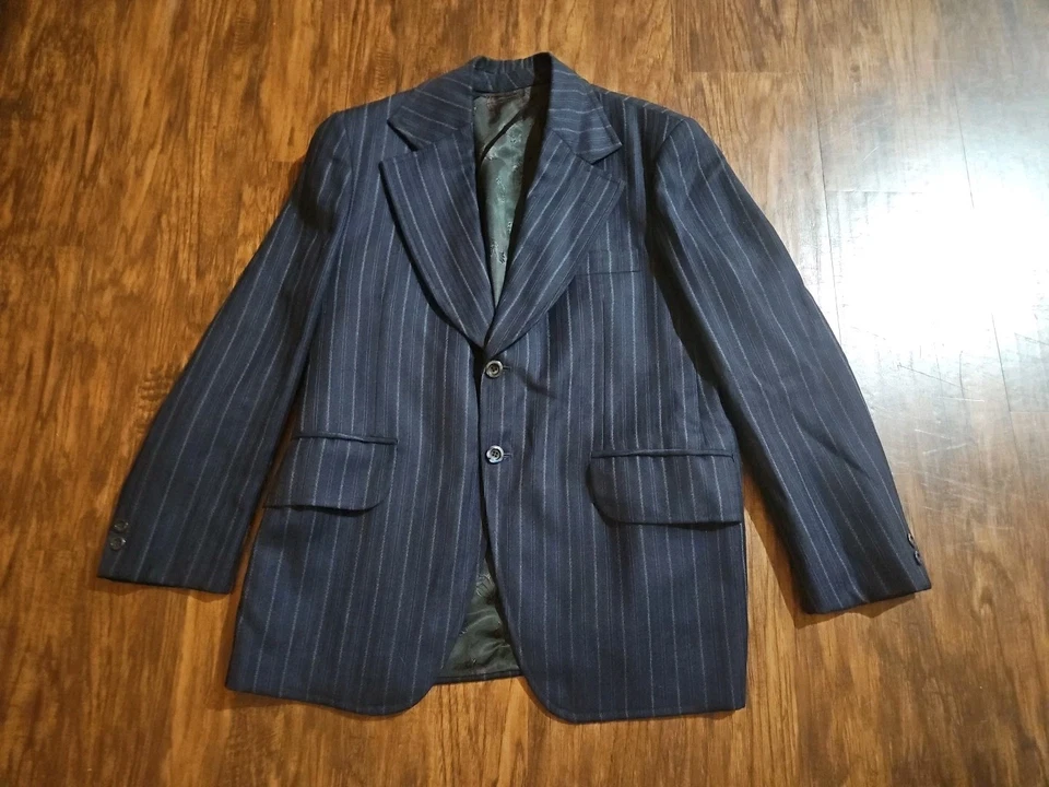 Traje a rayas de lana azul vintage años 40 1950 38R Foto 2 de 4