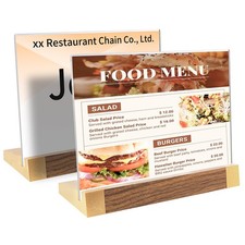 2 Pack 5x7 Horizontal Acrylic Sign Holder, Wood-Color Base, Clear, Menu, Table