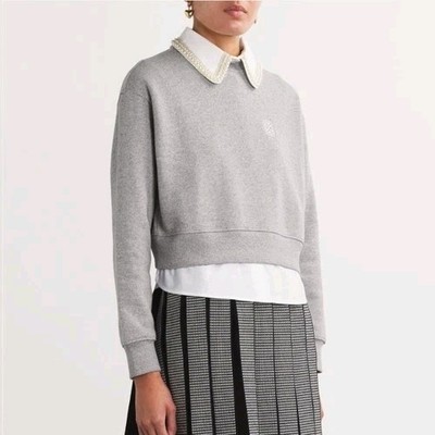 Sandro Meribel Layered Look Cropped Sweatshirt With Pearl Collar 0 FR 34 UK 6