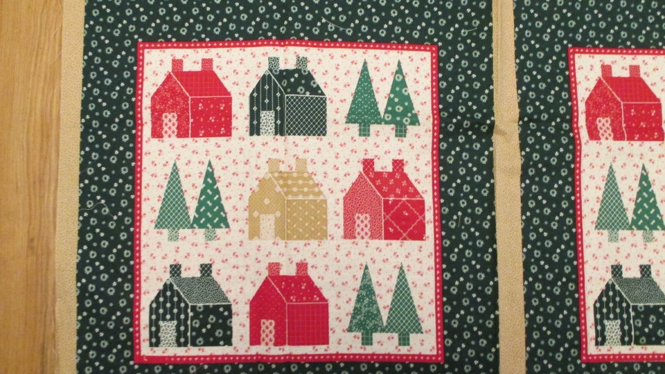 VTG Cranston Fabric Panels Christmas Homes Trees Home Sweet Home Red Green - Image 2 of 4