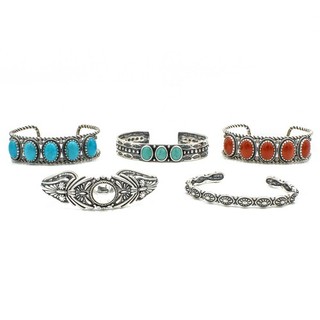 Carolyn Pollack Sterling Turquoise Red Coral Cuff Bracelets Lot of 5 #S5364 3