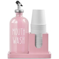 Glass Mouthwash Dispenser for Bathroom, 16 OZ Mouthwash Dispenser with Pour S...