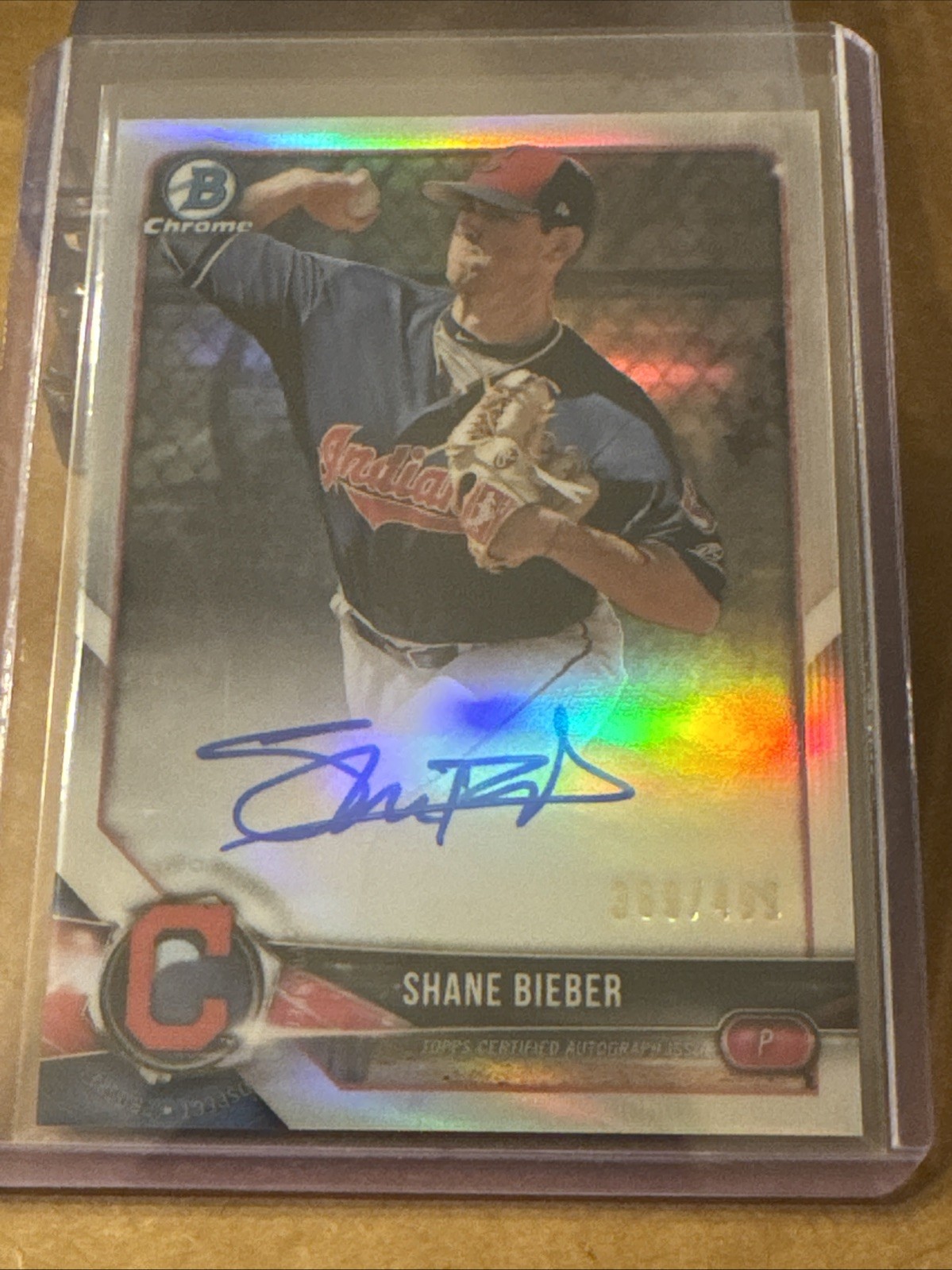 2018 Bowman Chrome Shane Bieber Rc Auto Refractor 369/499