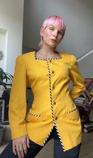 VTG 1980s Yellow Silk Blazer with Black and White Trim
