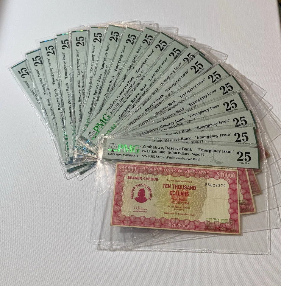 Cheque portador de 10000 dólares de Zimbabue 2003 P22b PMG 25 EPQ Cir. Problema de emergencia Foto 3 de 3