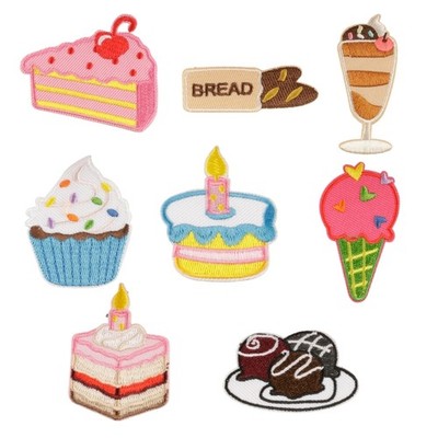 8 Pcs Cake Iron on Patches Ice Cream Sewing Patches Bread Embroidered Patches