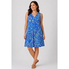 Lilly Pulitzer Dress Womens XS Blue Shift 100% Pima Cotton V-Neck Seashell 24581