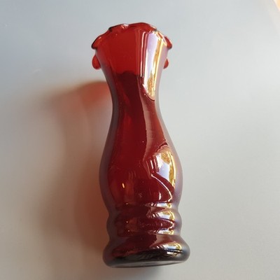 Anchor Hocking Royal Rubinrot Glas Vase Topf Rüschenrand Ohio USA 15cm Vintage