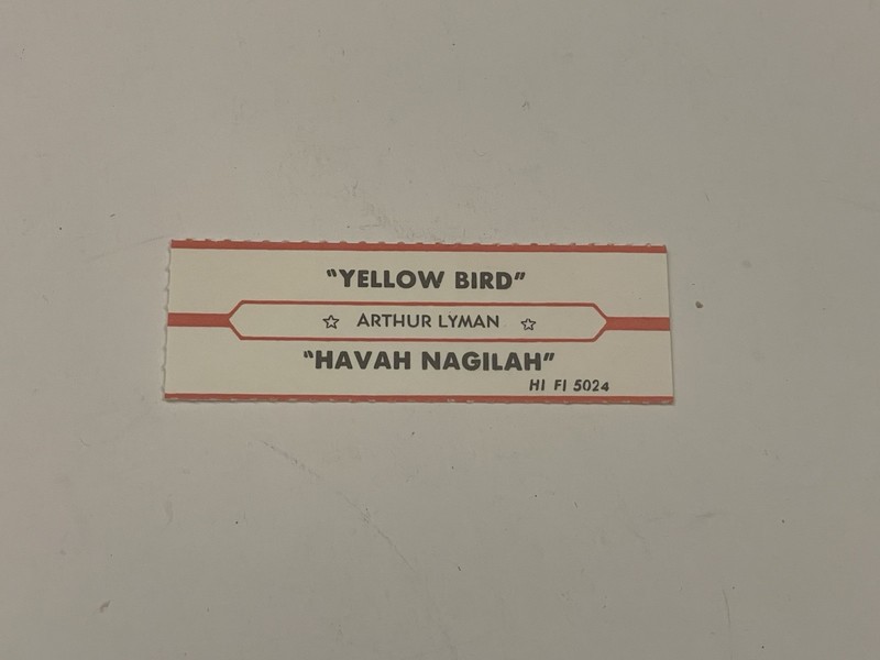 Jukebox Title Strip Arthur Lyman Yellow Bird Havah Nagilah Hi Fi 5024
