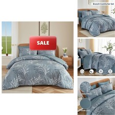 Branch Comforter Set Queen Mineral Blue Floral 7 Piece Microfiber Bedding Set