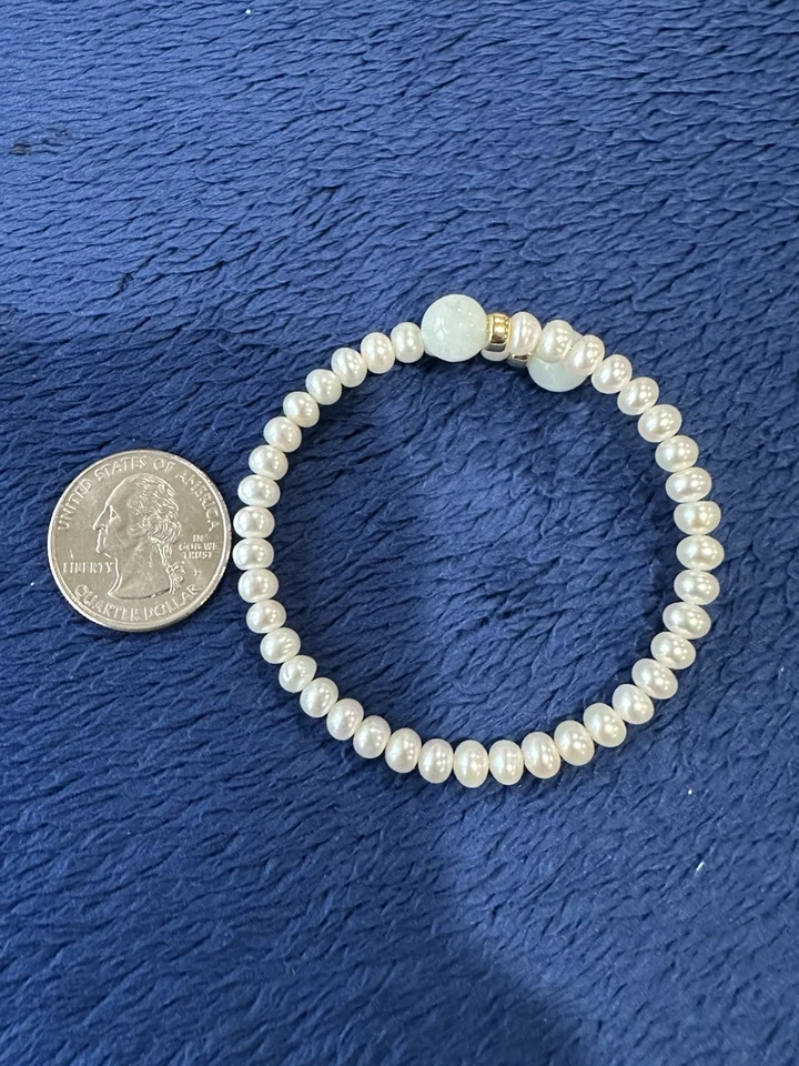 14k Yellow Gold Jade Pearl Bypass  Adjustable Bracelet, 6.5in Long, 9.6g - Image 4 of 4