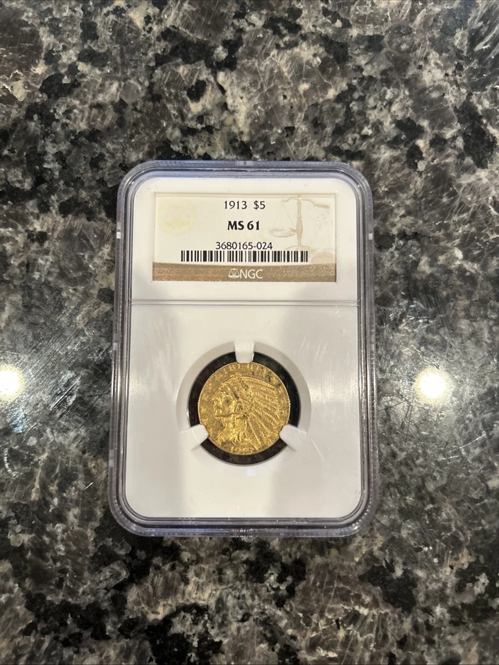 Moneda de oro cabeza india de $5 de 1913 NGC MS-61 Foto 3 de 3