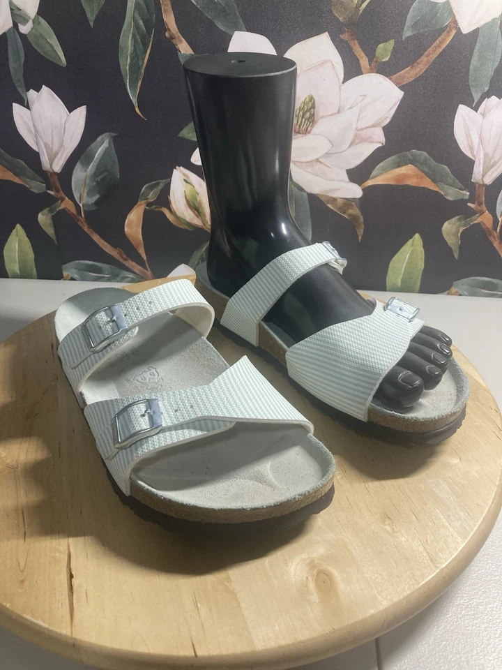 Sandalia Birkis Birkenstock Aziza para mujer rayas verdes menta talla 39 8-8,5 $140 Foto 2 de 4