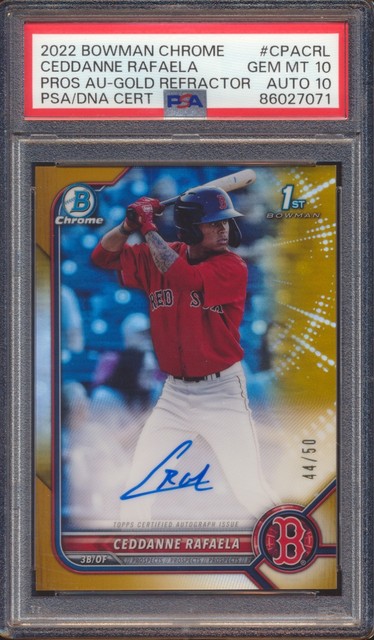 2022 BOWMAN CHROME CEDDANNE RAFAELA GOLD REFRACTOR AUTO AUTOGRAPH /50 PSA 10