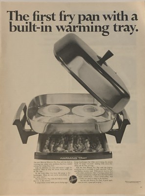 1966 Hoover Electric Fry Pan PRINT AD Built-In Warming Tray VTG 1960s Bacon Eggs
