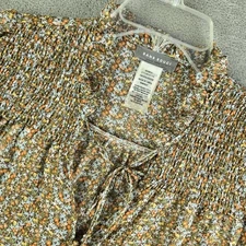 Sans Souci Top Womens Olive Green Floral Sheer Cottagecore Boho Lightweight