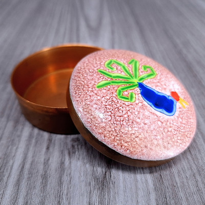 Copper Trinket Box Enamel Vintage Collectible