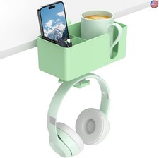 KDD 4 in 1 Desk Cup Holder - Clamp on Under Desk Headphone Hanger - Rotating