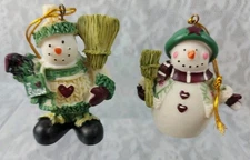 Christmas Snowman Tree Ornaments Snowmen Country Primitive 3" Rustic Lot Of 2