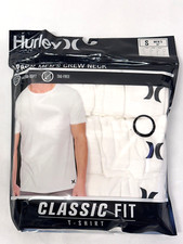 3 PACK HURLEY MENS CLASSIC FIT T-SHIRT ULTRA SOFT TAG FREE - White - Small 36"