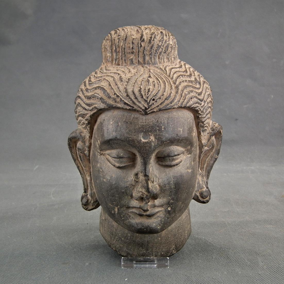 骨董　アンティーク　ガンダーラ　パキスタン　仏頭　石仏　Buddha head Ancient Gandhara Gray Schist Stone Buddha Head 3rd century