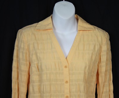 Talbots Top Shirt Blouse Stretch Collection Gathered Texture Fabric Peach 4 