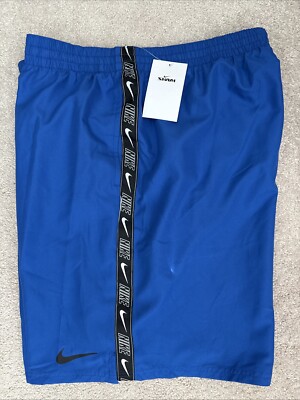 Nike Mens XXL 7  Swim Trunks NESSE558-494 Volley Shorts Royal Blue Logo Stripe