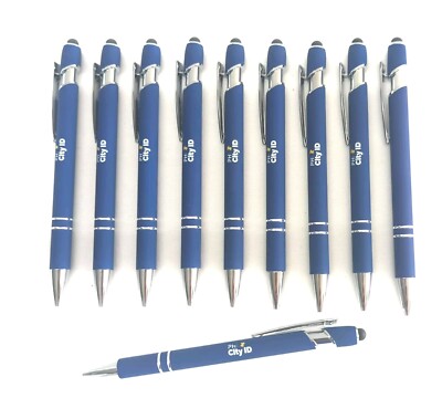 10ct Misprint/Overstock Lot Alpha Metal Soft Touch Stylus Click Pens ROYAL BLUE