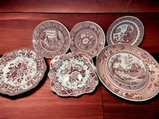 Spode Collection Georgian Series Set of 7 Diverse Plates Collector Cranberry EUC