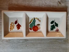 New Traditions Dash Of That 3 Section RELISH DISH Gourd Pumpkin Leaves