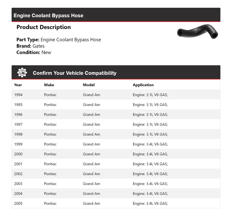 Para 1994-2005 Pontiac Grand Am motor líquido de arrefecimento bypass portões de mangueira 1995 1996 1997 - Imagem 2 de 4